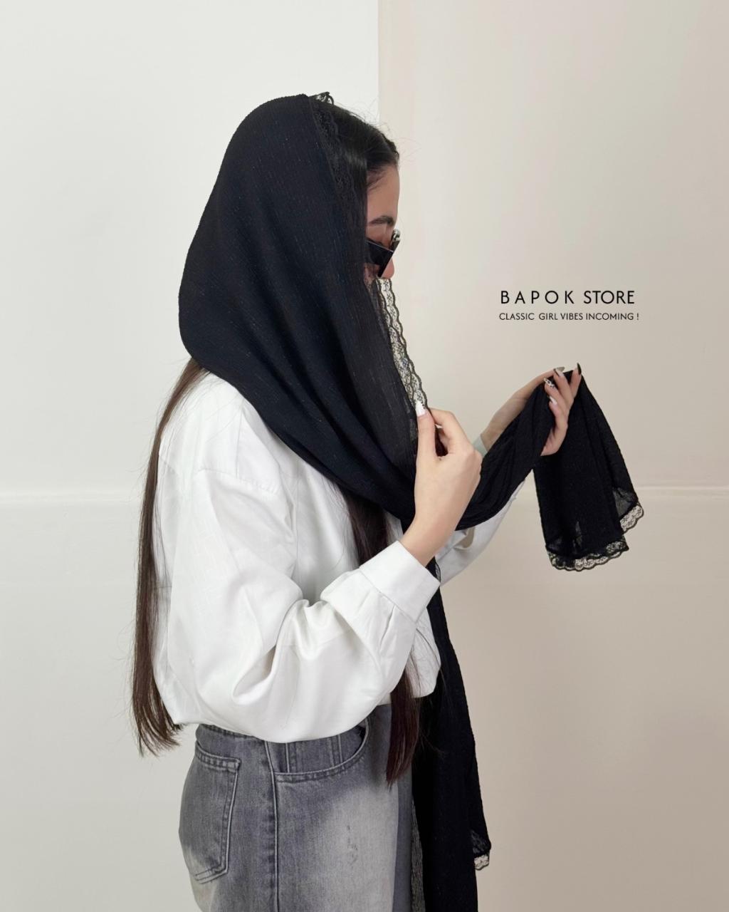 شال دور دانتل مشکی